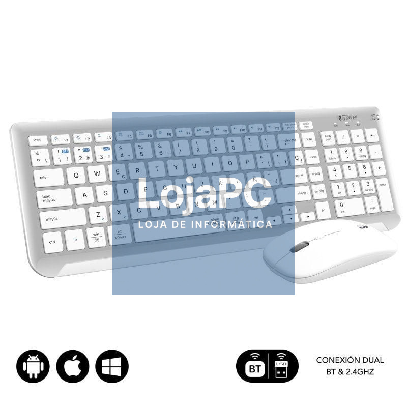 Teclado y Rato sem fios Subblim Combo Dual Prestige Extendido/ Branco y Prateado