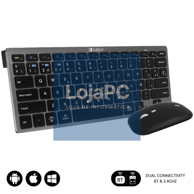Teclado y Rato sem fios Subblim OCO020 Combo Multidispositivo Compacto/ Cinzento