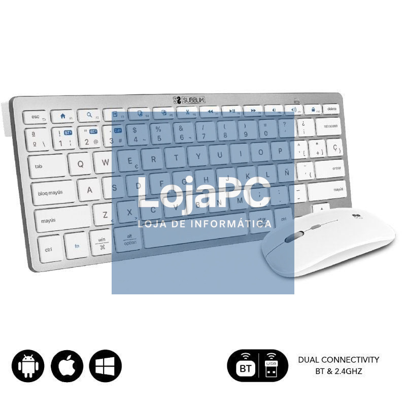 Teclado y Rato sem fios Subblim OCO010 Combo Multidispositivo Compacto/ Prateado