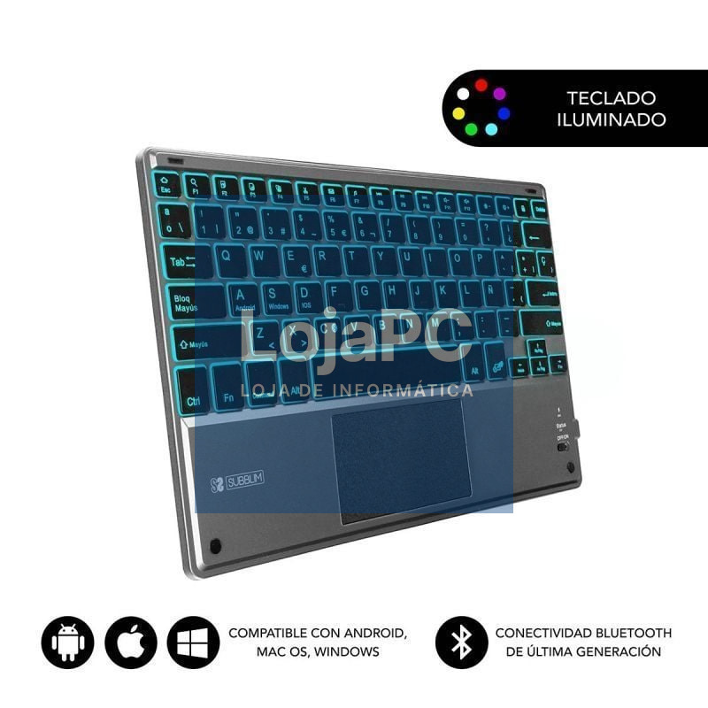 Teclado Compacto sem fios Subblim Touchpad Smart Blacklit/ Cinzento