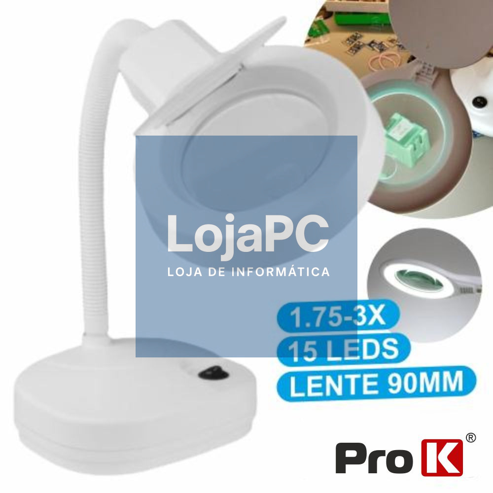 CANDEEIRO C/ LUPA SECRETÁRIA 3/8 DIOPTRIAS 15 LEDS 10W PROK