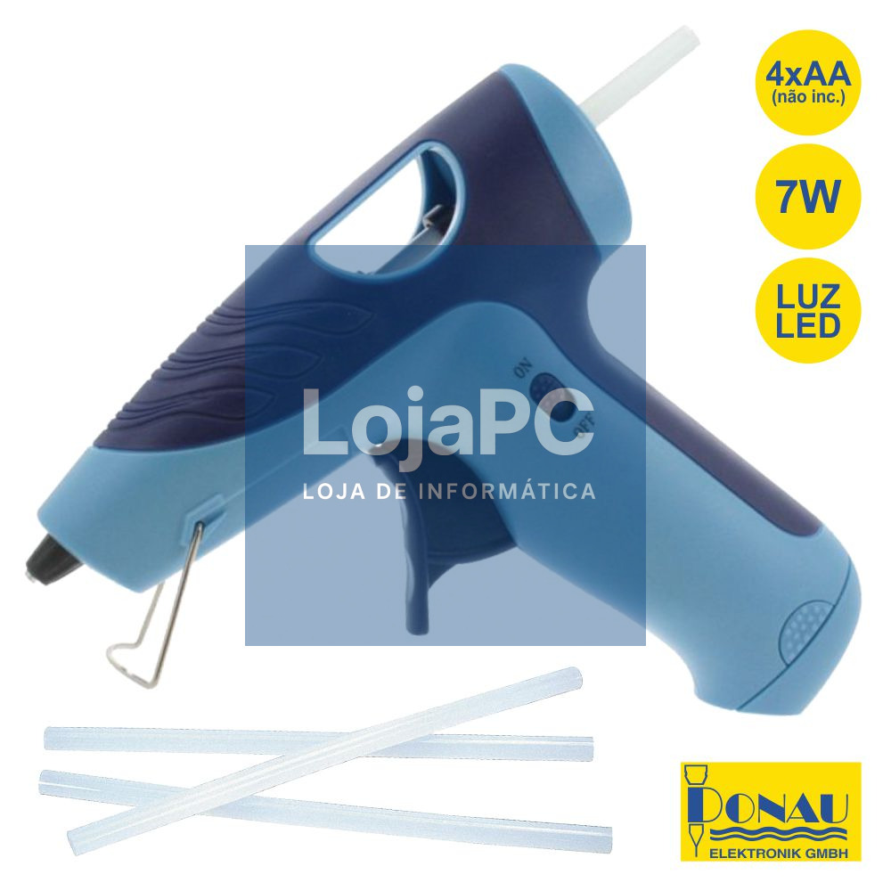 PISTOLA DE COLA QUENTE 7W 6V A PILHAS 150ºC LUZ LED DONAU