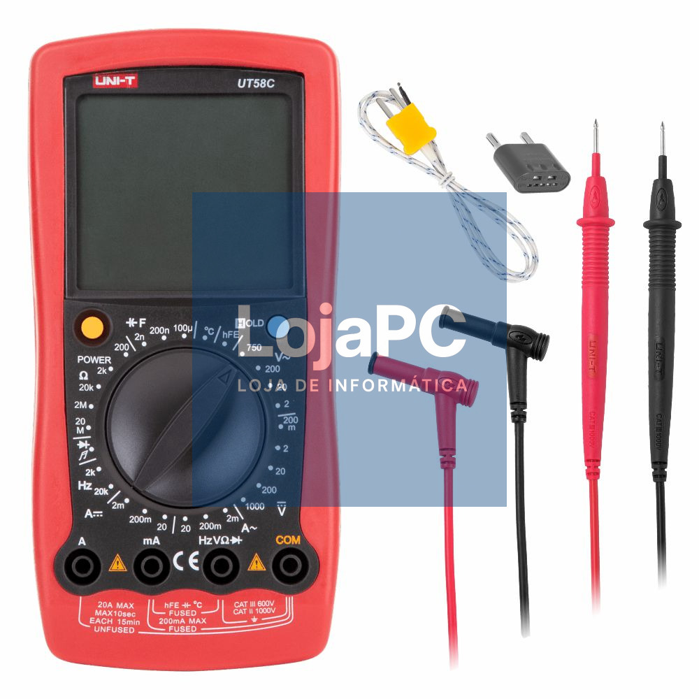 Multímetro Digital 1000VDC / 750VAC 20A Cap. Temp. hFE UNI-T