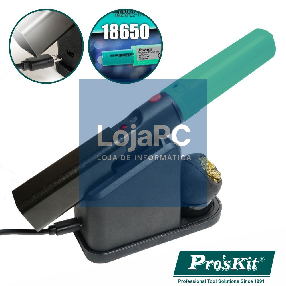 FERRO DE SOLDAR C/ BAT 2200MA 8W 500ºC CARGA S/ FIOS PROSKIT