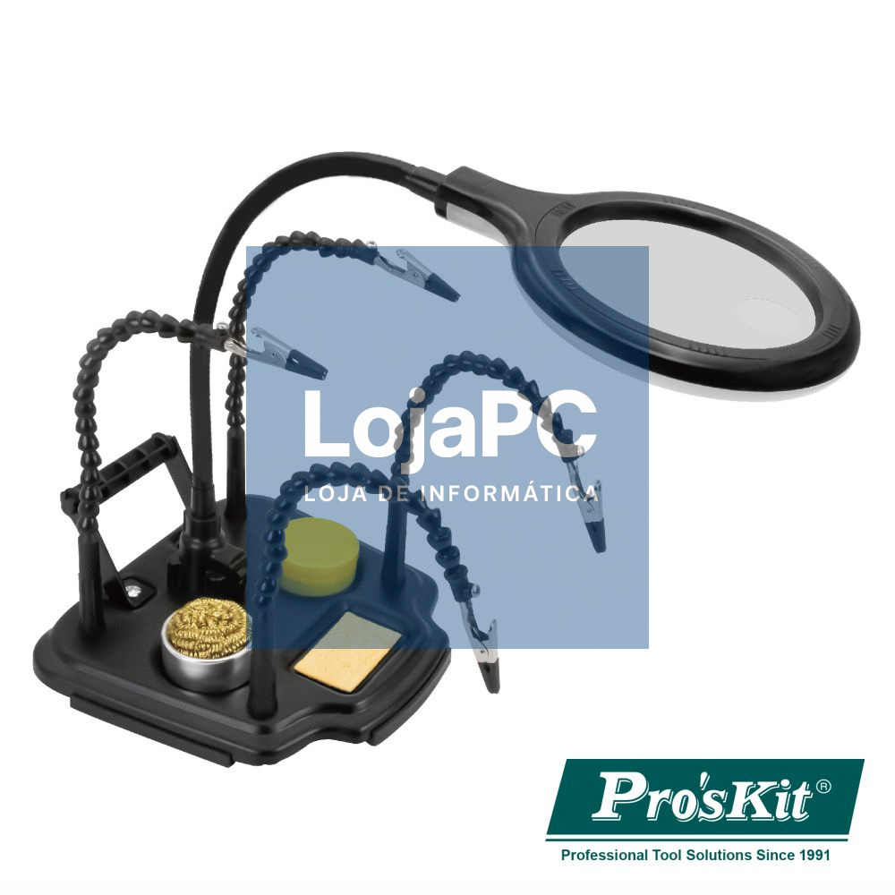 Suporte p/ Soldadura c/ Candeeiro, Pinças, Lupa e Acessórios