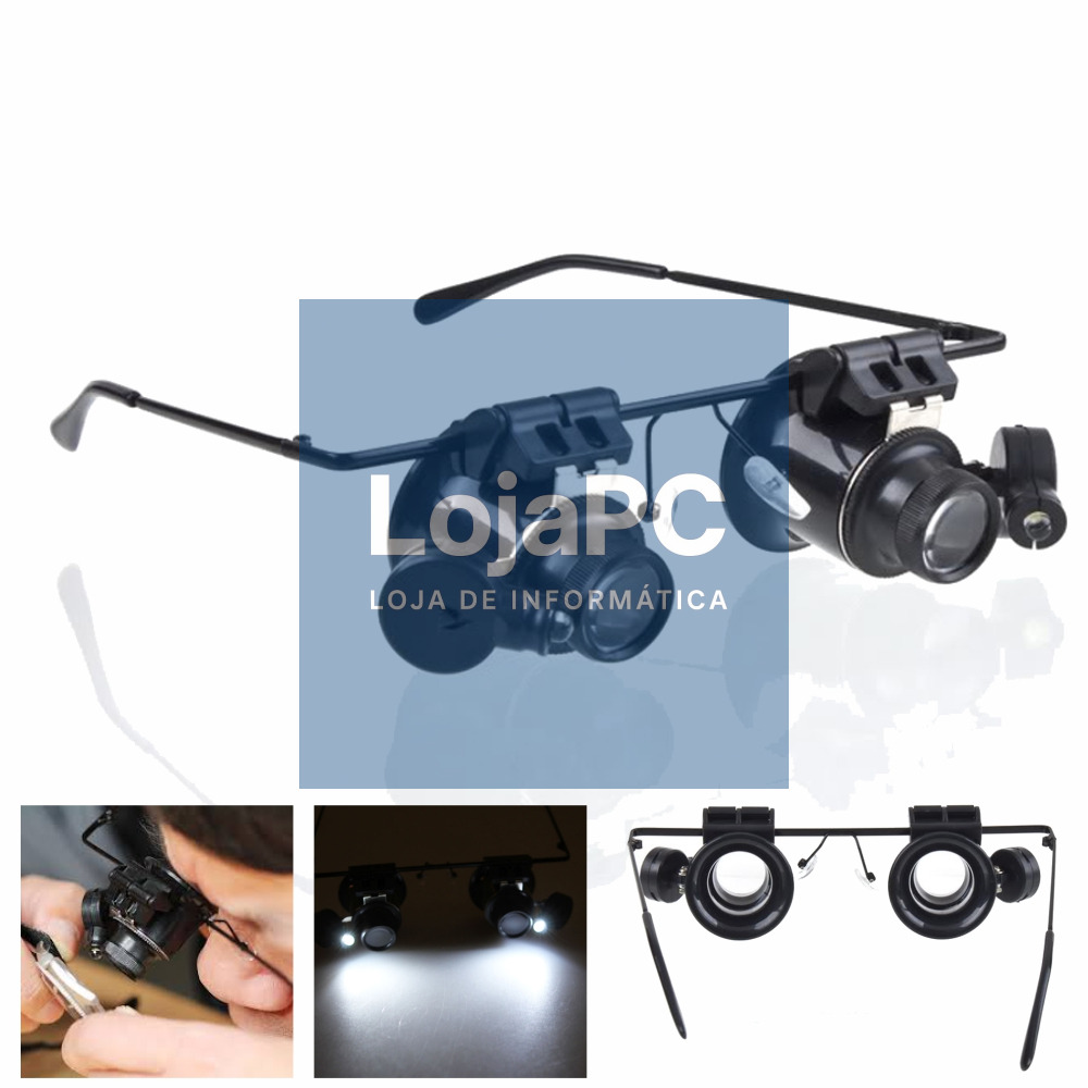 ÓCULOS C/ LUPA 20X E 2 LEDS BRANCOS