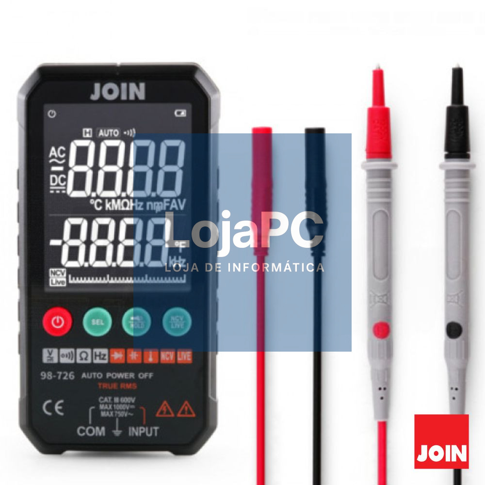 Multímetro Digital de Bolso LCD 3.3" True Rms 1000V JOIN
