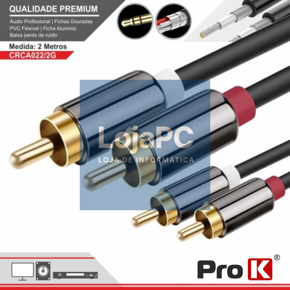 CABO 2-RCA MACHO / 2-RCA MACHO DOURADO 2M PROK