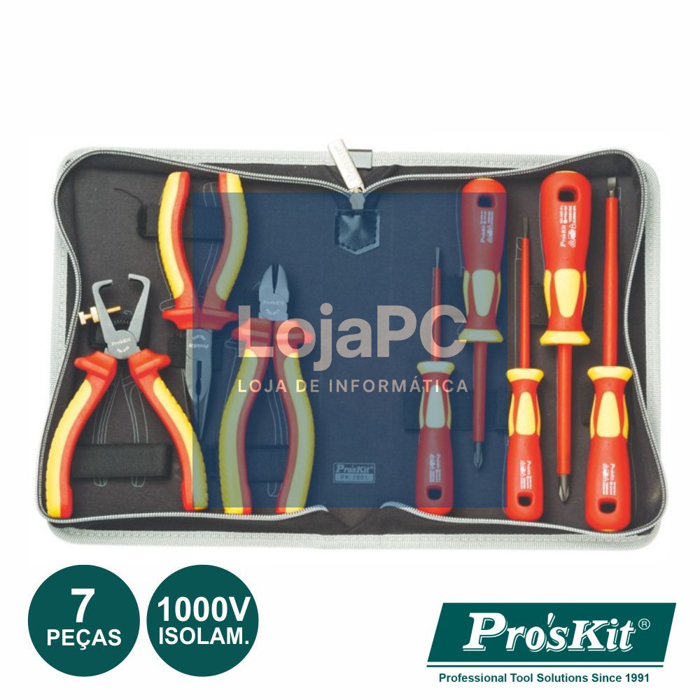 MALA FERRAMENTAS PROFISSIONAL 1000V 7 PEÇAS PROSKIT