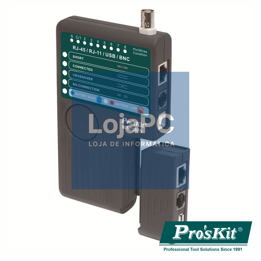 Testador de Cabos RJ45/RJ11/RJ12/USB/BNC PROSKIT