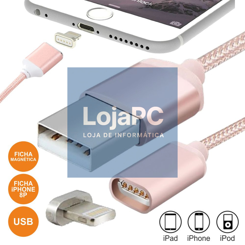 CABO USB-A 2.0 MACHO / IPHONE 5/6 MAGNÉTICO ROSA