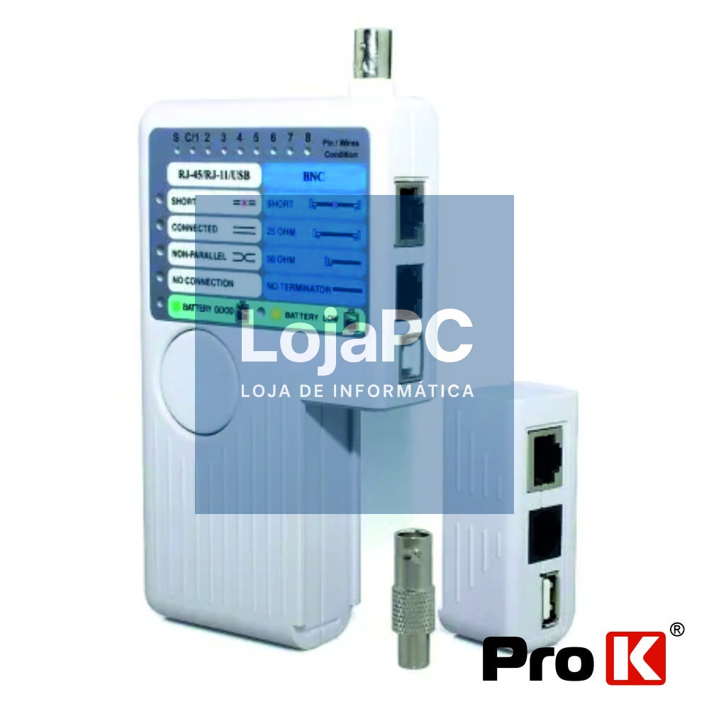 Testador De Cabos Rede/USB BNC RJ11/RJ45 PROK
