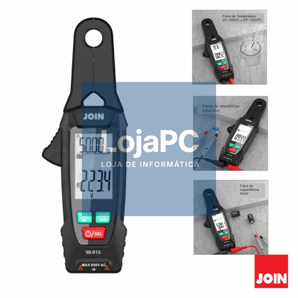 Pinça Amperimétrica Digital 600A 600V 60MOhm NCV JOIN