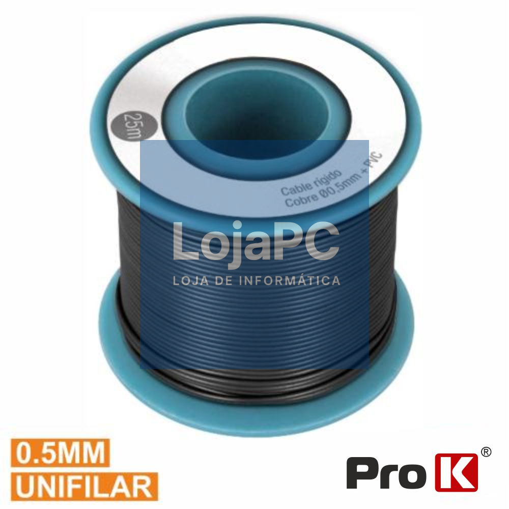 CABO UNIFILAR PRETO 0.5MM ROLO 25M PROK