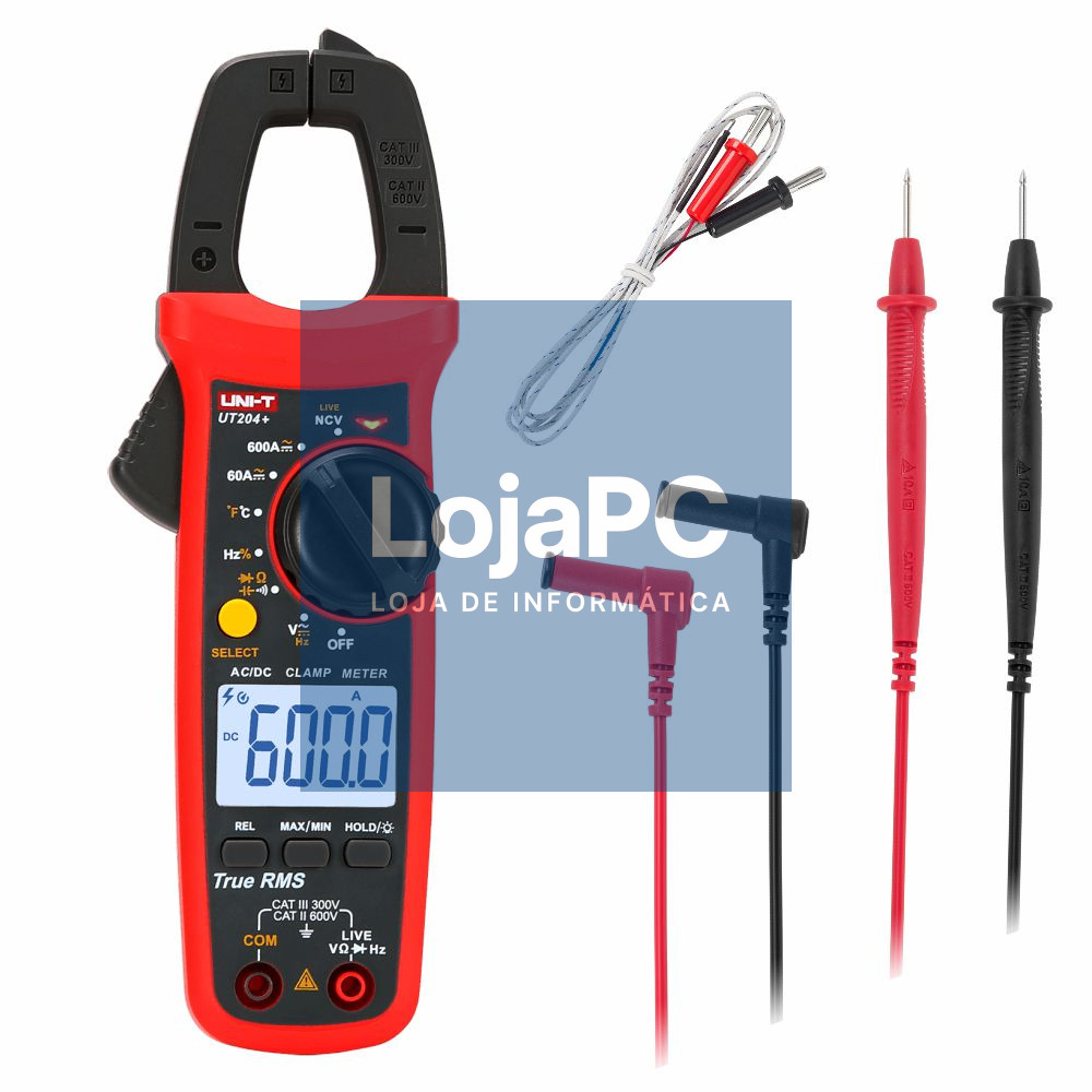 Pinça Amperimétrica Digital 600A 600V 60MOhm NCV T-RMS UNI-T