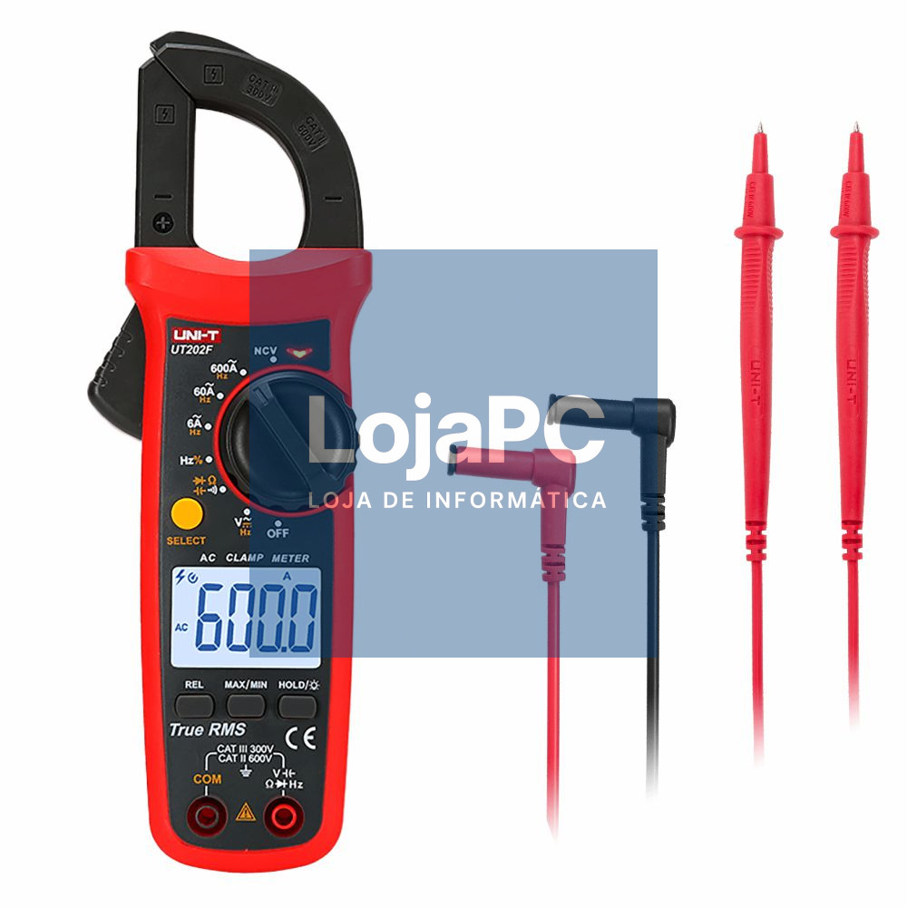 Pinça Amperimétrica Digital 600A 600V 60MOhm NCV T-RMS UNI-T