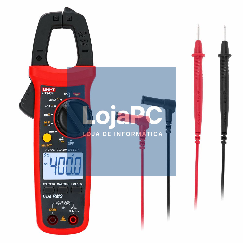 Pinça Amperimétrica Digital 400A 600V 40MOhm NCV T-RMS UNI-T