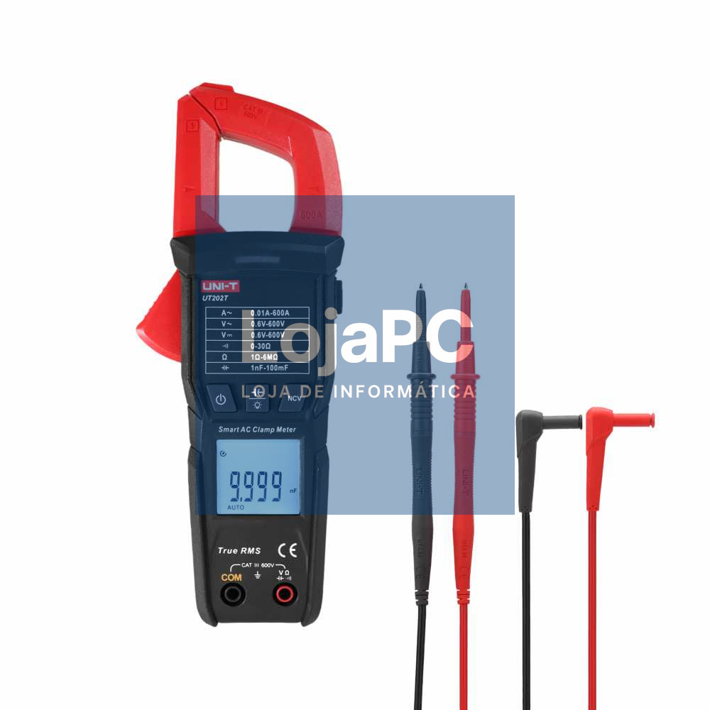 Pinça Amperimétrica Digital 600A 600V 6MOhm NCV T-RMS UNI-T