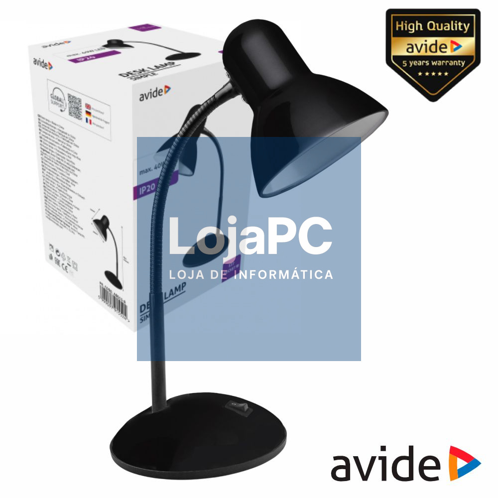Candeeiro Secretária E27 40W IP20 Preto AVIDE