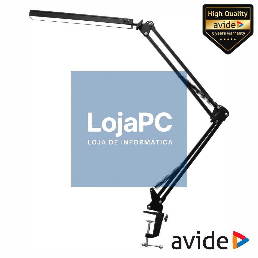 Candeeiro Secretária LED 12W USB 450lm Preto AVIDE