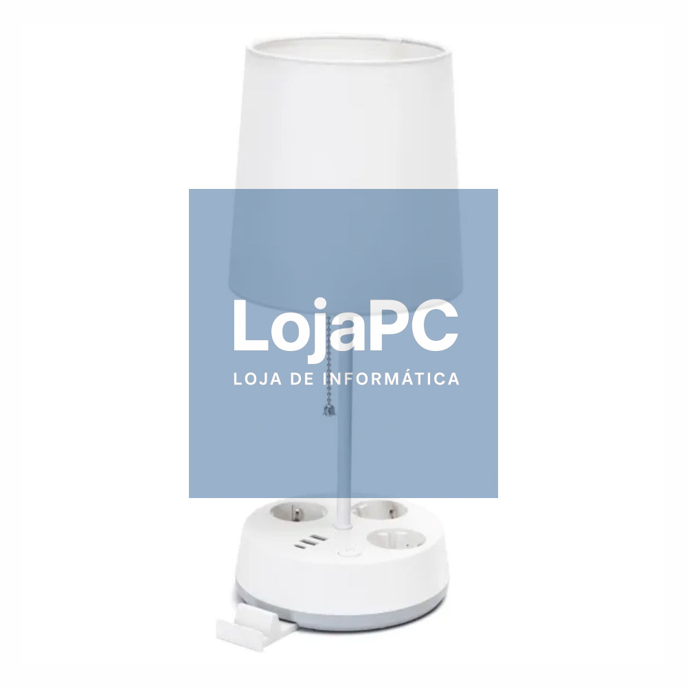 Candeeiro Mesa E27 60W C/ 3x Schuko/3x USB/Suporte Telemóvel