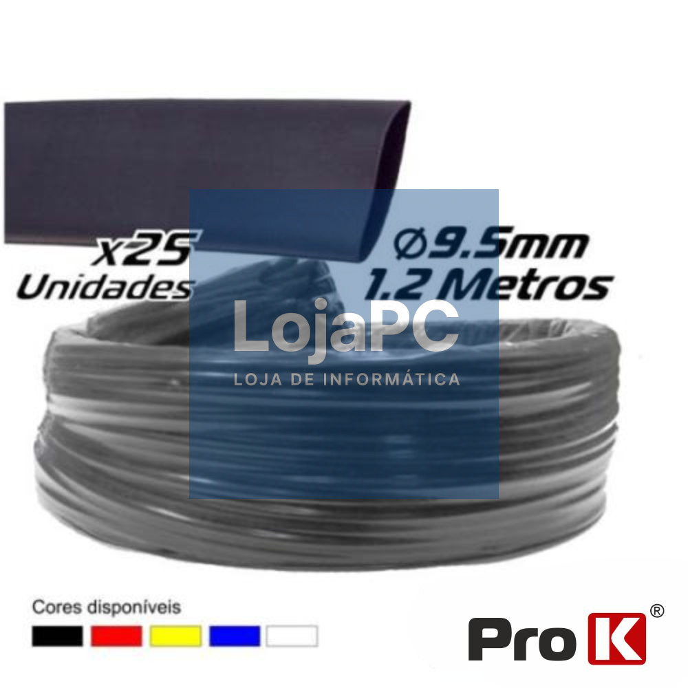 TUBO MANGA TERMORETRÁCTIL 9.5MM 1.2M 25X PRETO PROK