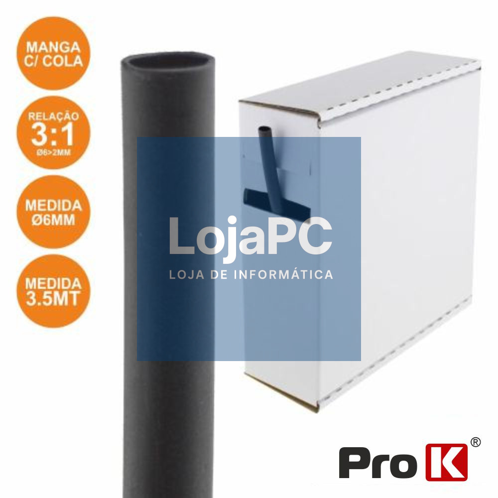 TUBO MANGA TERMORETRÁCTIL C/ COLA 6.0MM 3.5M PRETO PROK