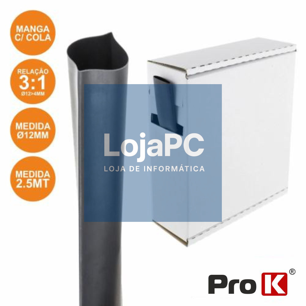 TUBO MANGA TERMORETRÁCTIL C/ COLA 12.0MM 2.5M PRETO PROK
