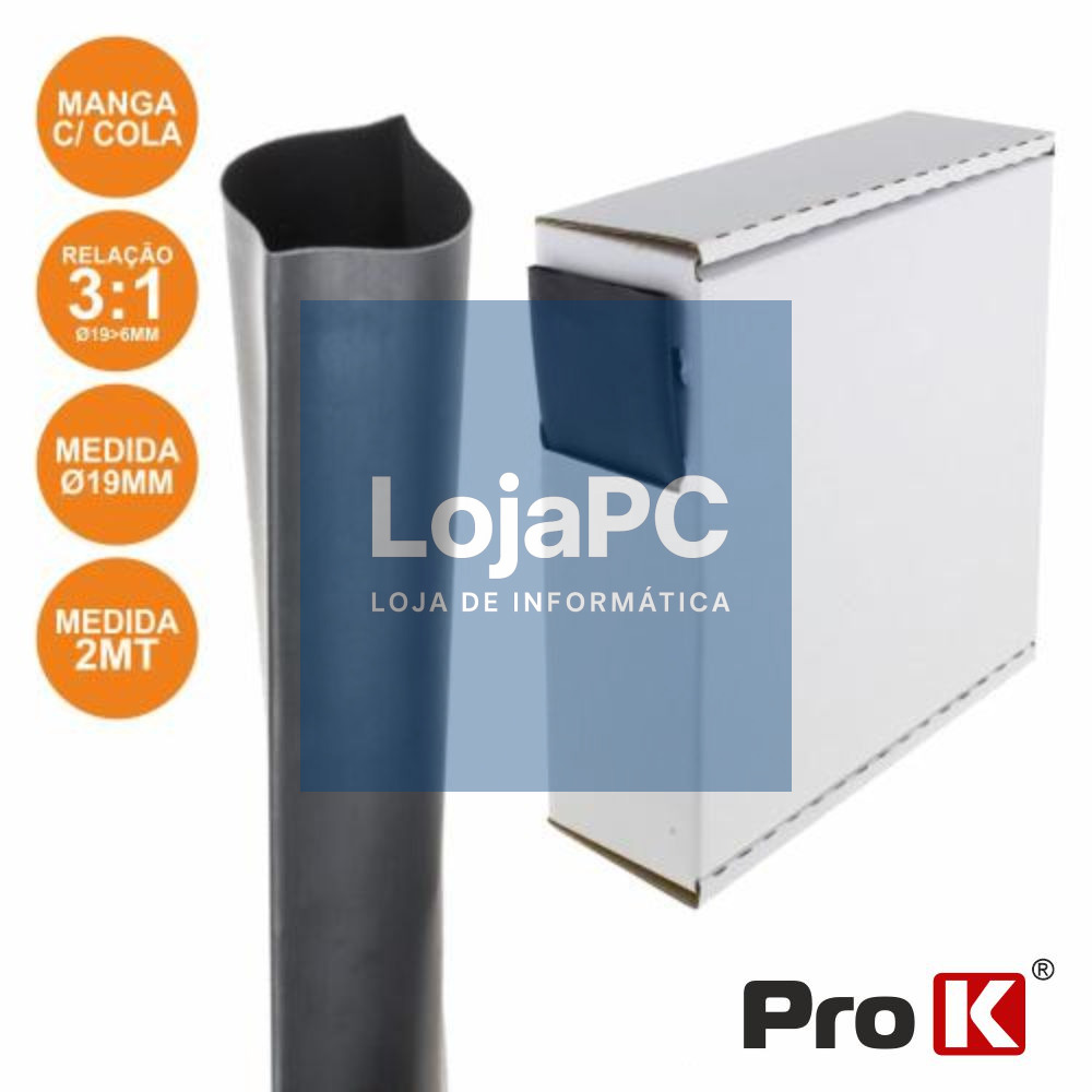 TUBO MANGA TERMORETRÁCTIL C/ COLA 19.0MM 2M PRETO PROK