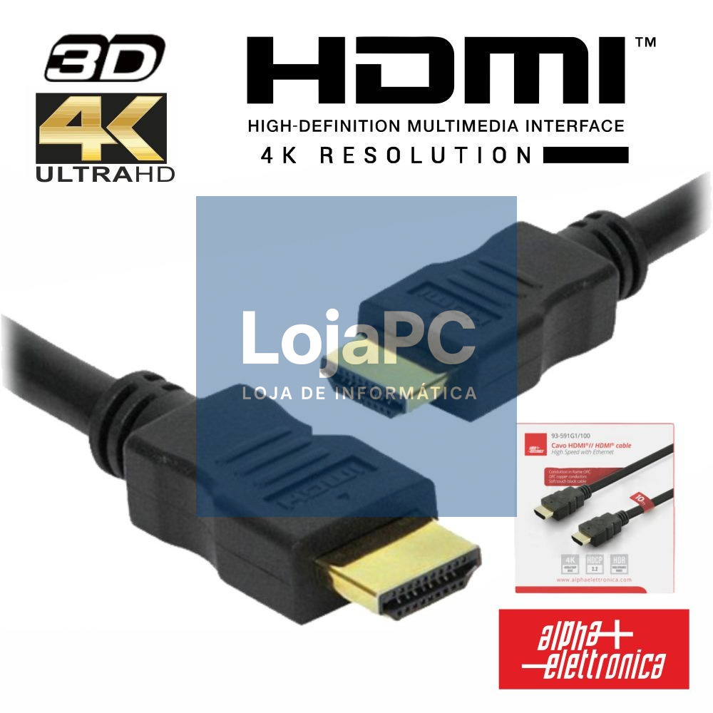 Cabo HDMI Dourado Macho / Macho 2.2 4K Preto 10m ALPHA