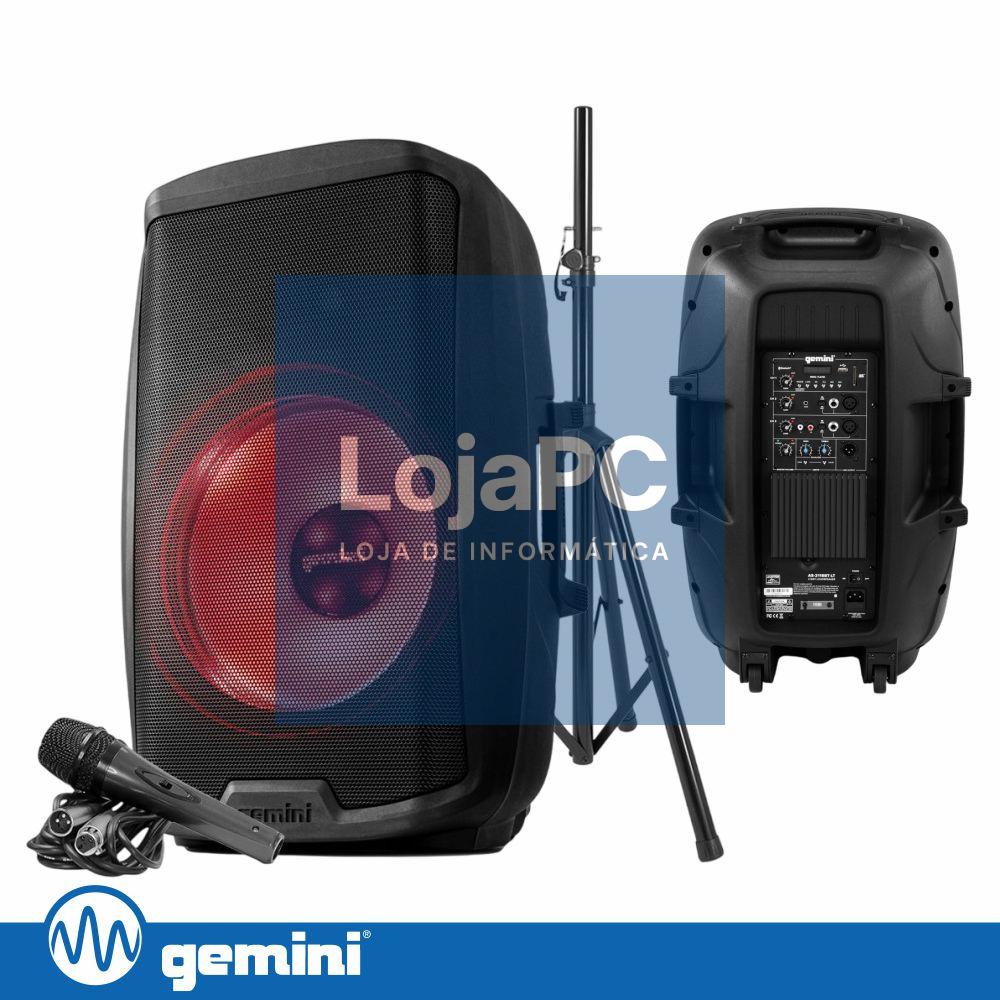 Coluna Amplificada 15" 2000W USB/SD/AUX/BT/TWS GEMINI