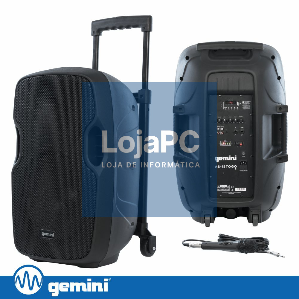 Coluna Amplificada 15" 2000W BT/FM/USB/SD/MIC/BAT GEMINI