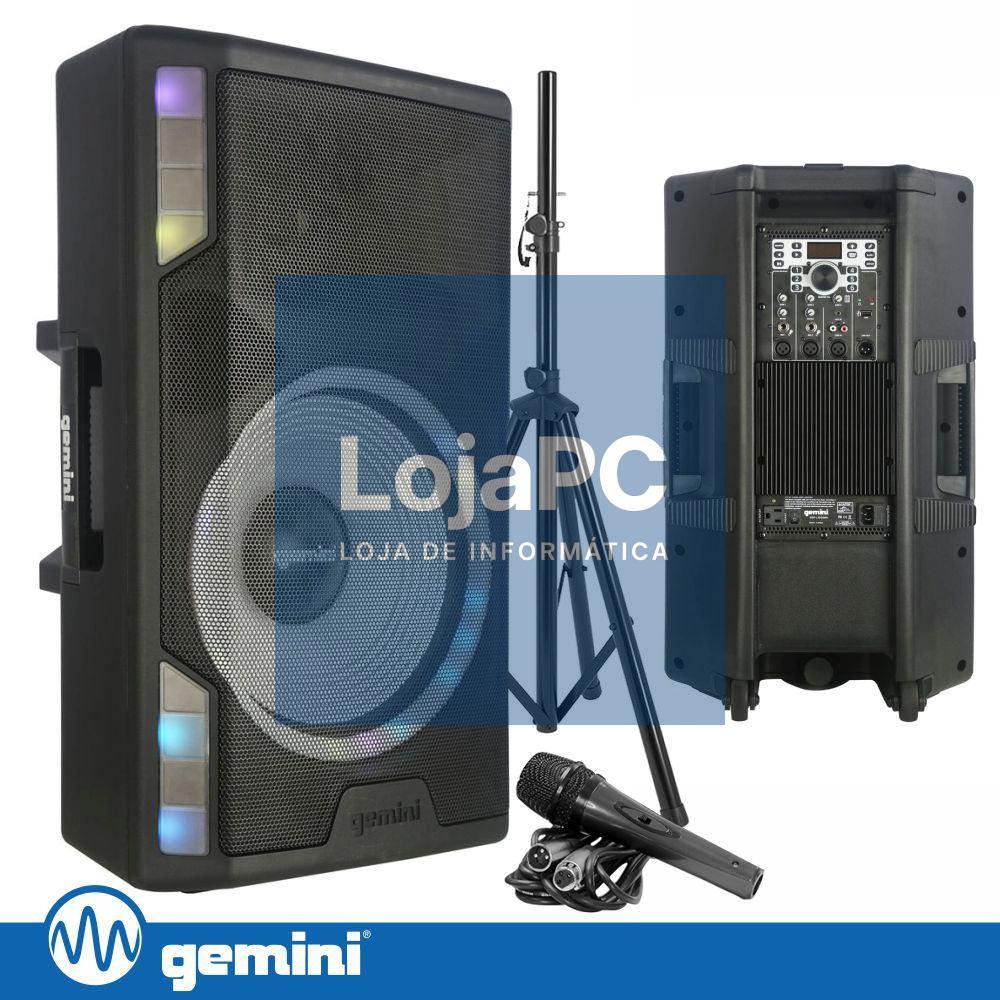 Coluna Amplificada 15" 2200W USB/SD/AUX/BT/TWS GEMINI