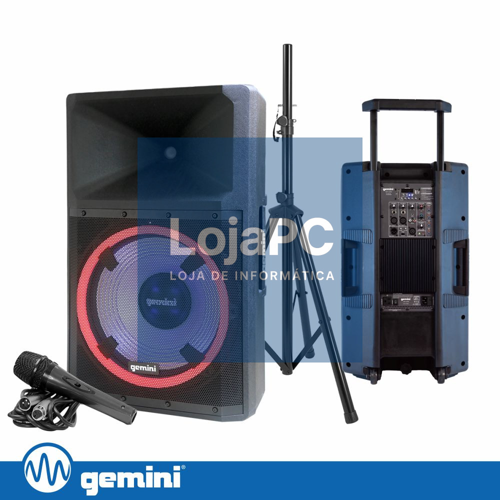 Coluna Amplificada 15" 2200W USB/SD/AUX/BT/TWS GEMINI