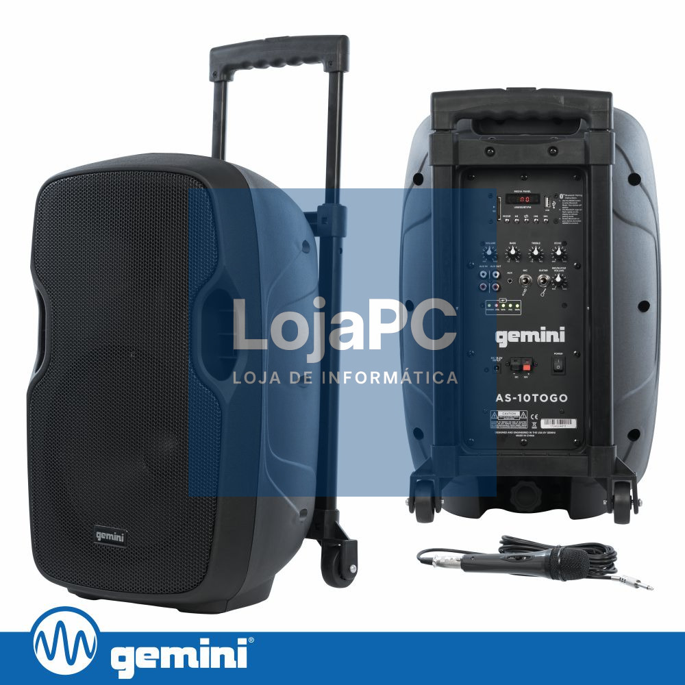 Coluna Amplificada 10" 1000W BT/FM/USB/SD/MIC/BAT GEMINI