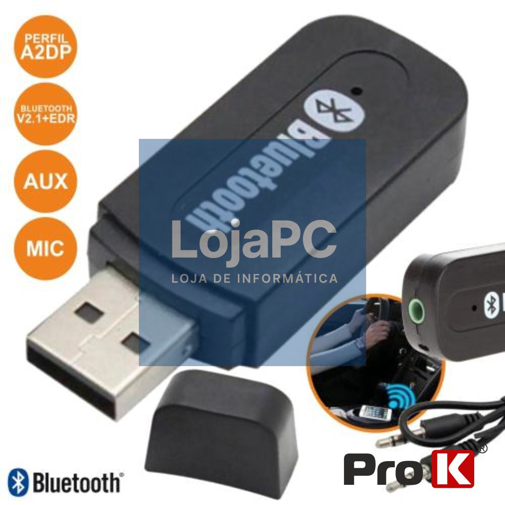 RECEPTOR ÁUDIO BLUETOOTH C/ CABO AUX PROK