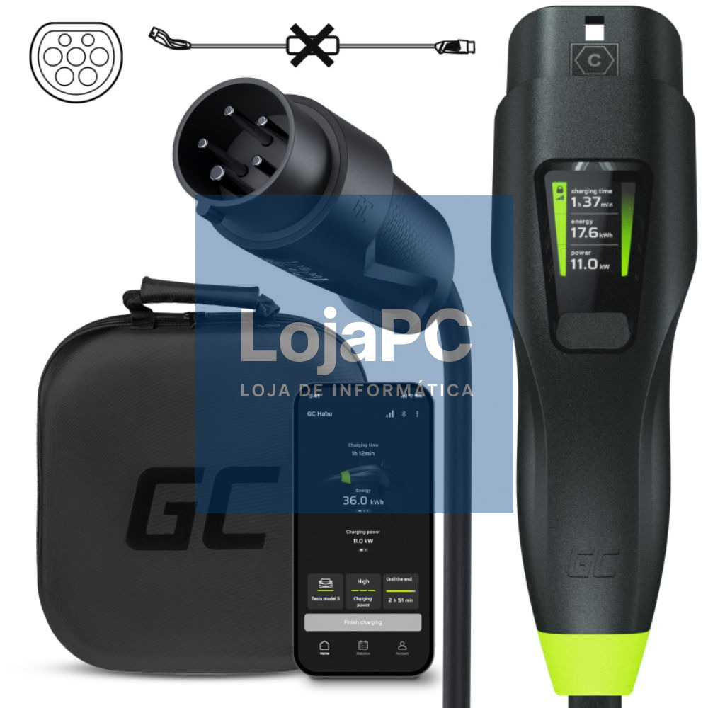 Carregador Portátil P/ EV 11kW Tipo 2 7m GREEN CELL