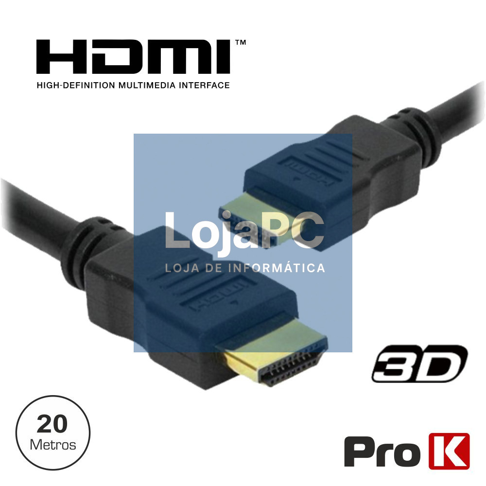 CABO HDMI DOURADO MACHO / MACHO 1.4 PRETO 20M PROK