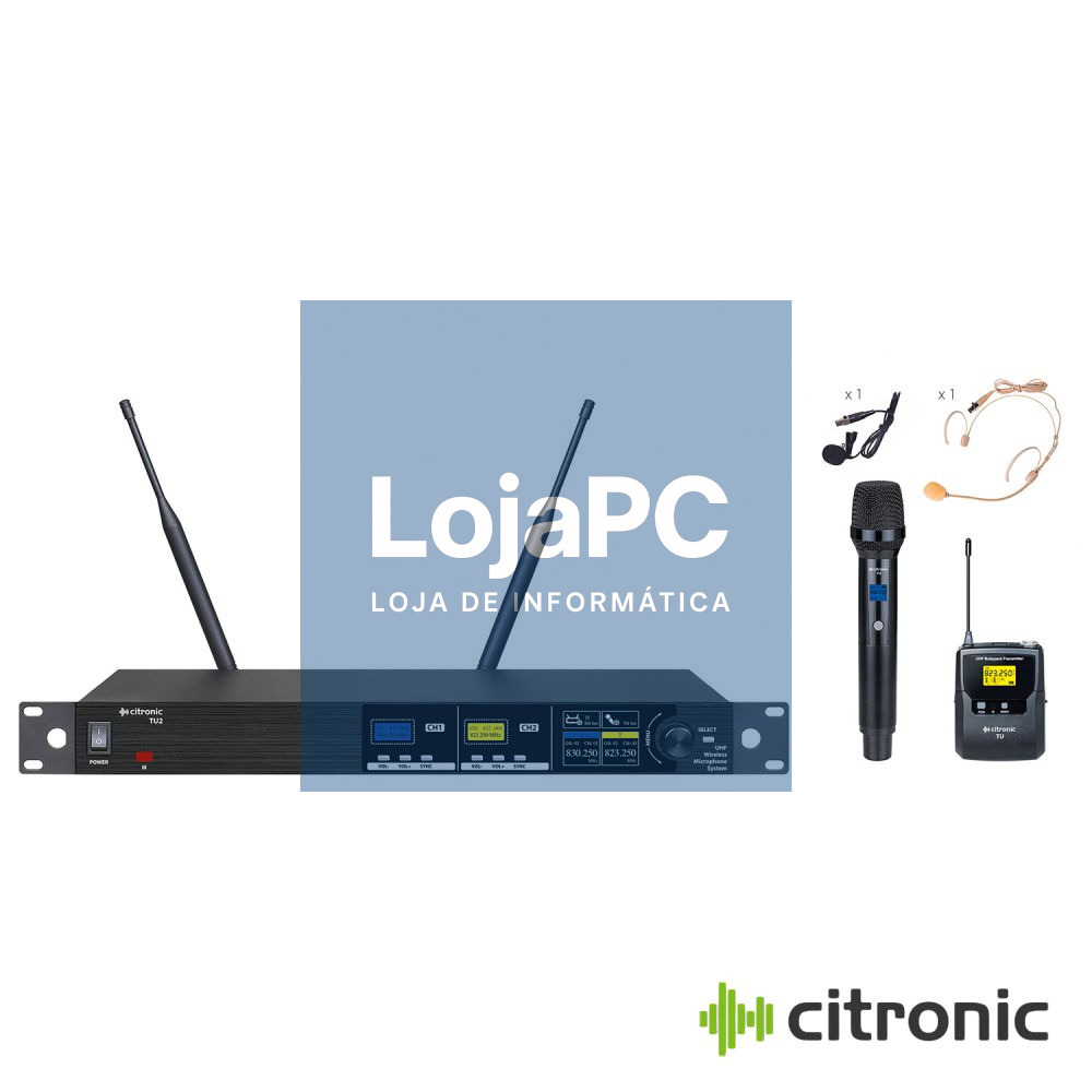 Central UHF Profissional S/ Fios 2 Canais CITRONIC