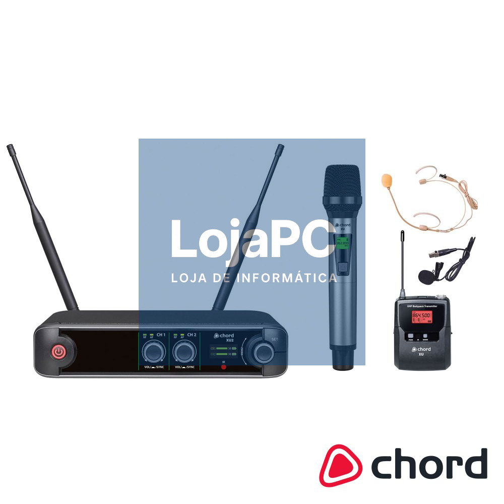 Central de Microfones UHF S/ Fios 2 Canais CHORD