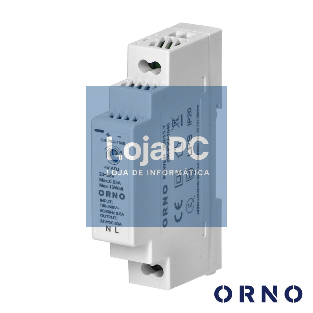 Fonte De Alimentação 24VDC 0.63A 15W DIN ORNO