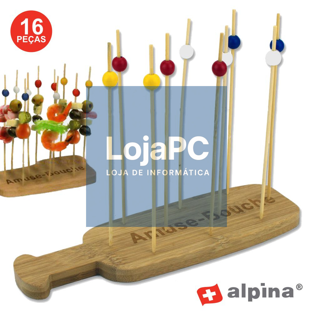 TÁBUA C/ PALITOS BAMBU P/ ESPETOS DE FESTA 16 PEÇAS ALPINA