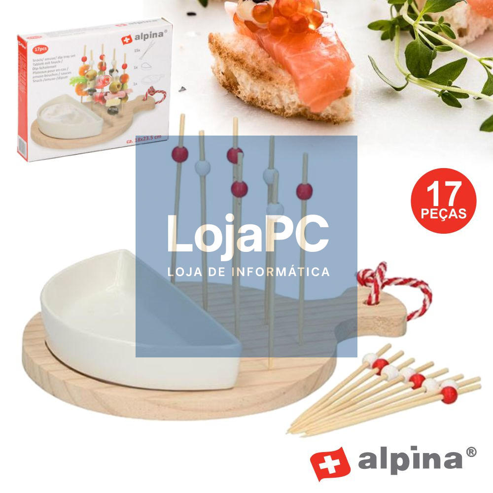 TÁBUA C/ PALITOS MADEIRA P/ SUSHI/CANAPÉS 17 PEÇAS ALPINA