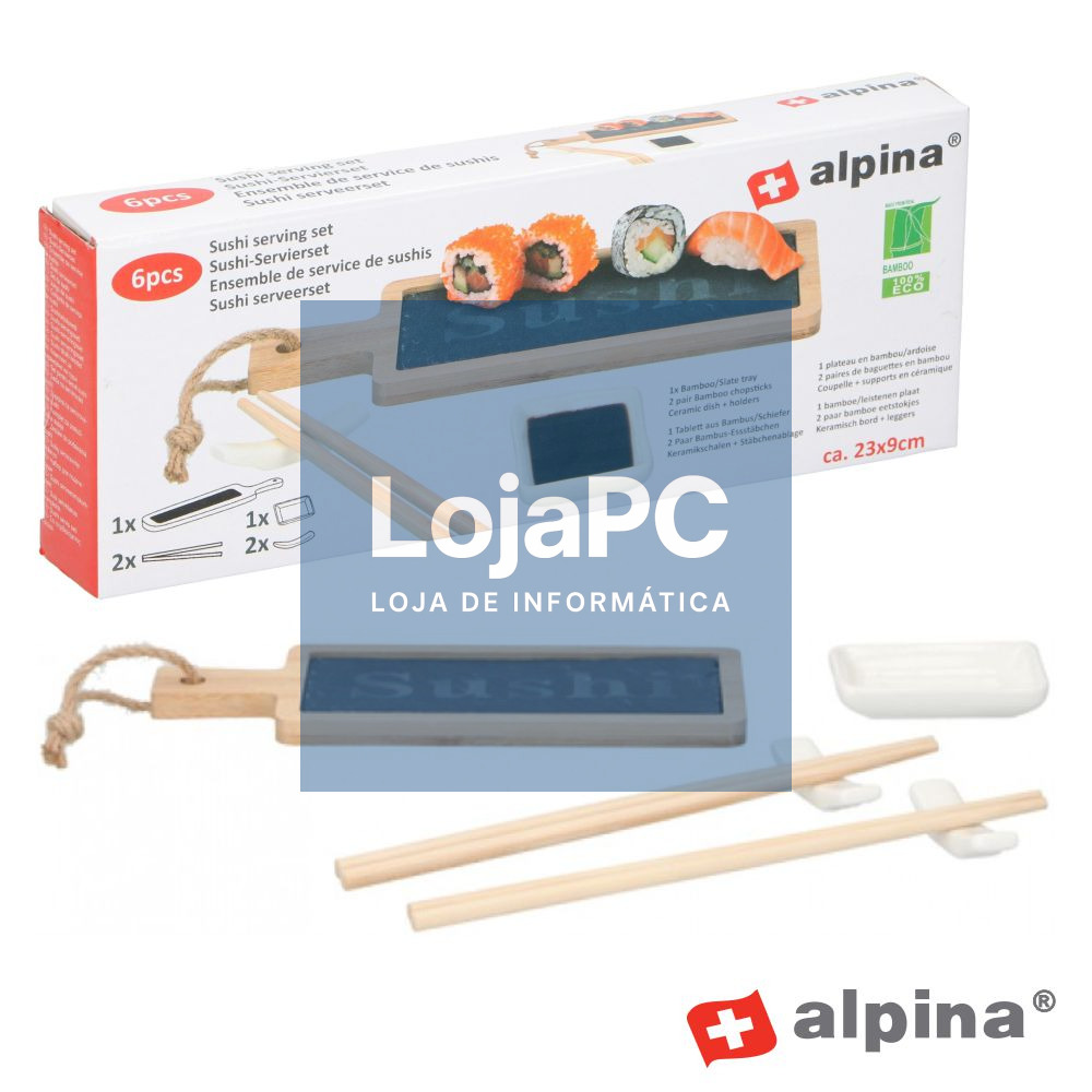 TÁBUA BAMBU C/ PLACA ARDÓSIA TIGELAS E PAUZINHOS ALPINA