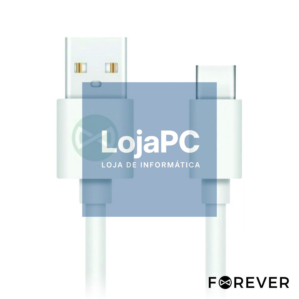 Cabo USB-A 2.0 3A Macho / USB-C Branco 1m FOREVER