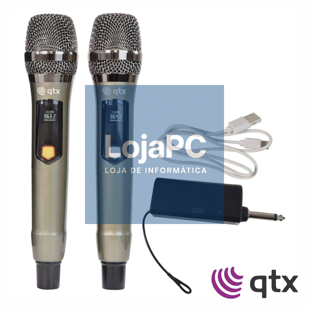 Conjunto 2x Microfones UHF S/ Fios C/ Recetor QTX