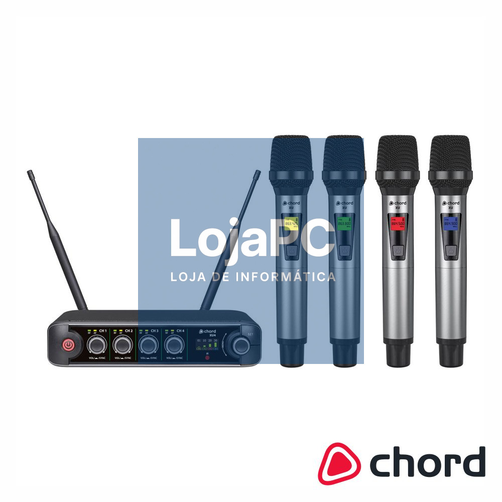 Central de Microfones UHF S/ Fios 4 Canais CHORD