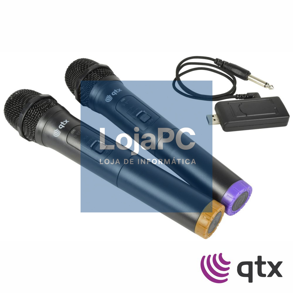 Conjunto 2x Microfones Mão S/ Fios UHF C/ Recetor USB QTX