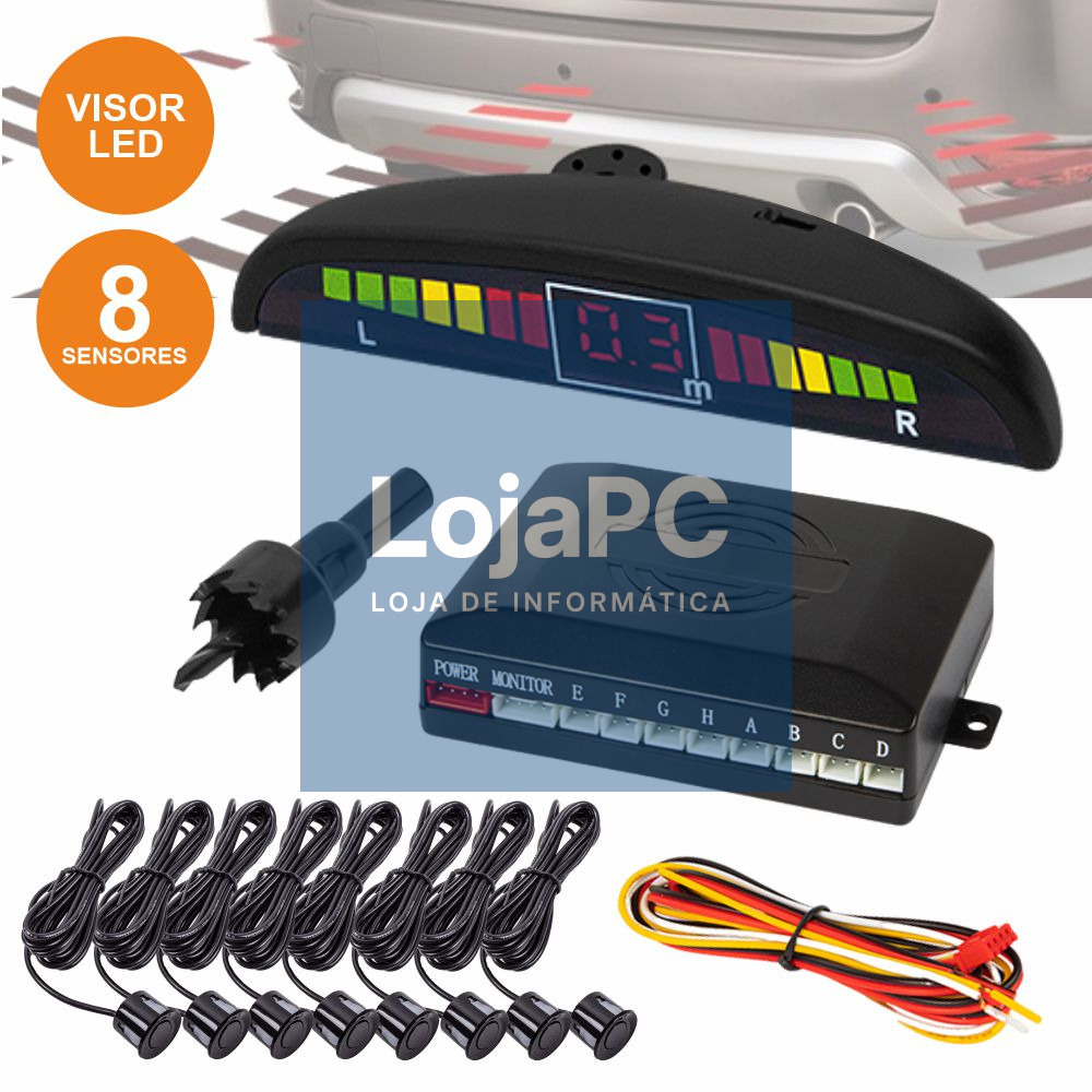 Kit de Estacionamento C/ 8 Sensores Pretos 22mm E Visor