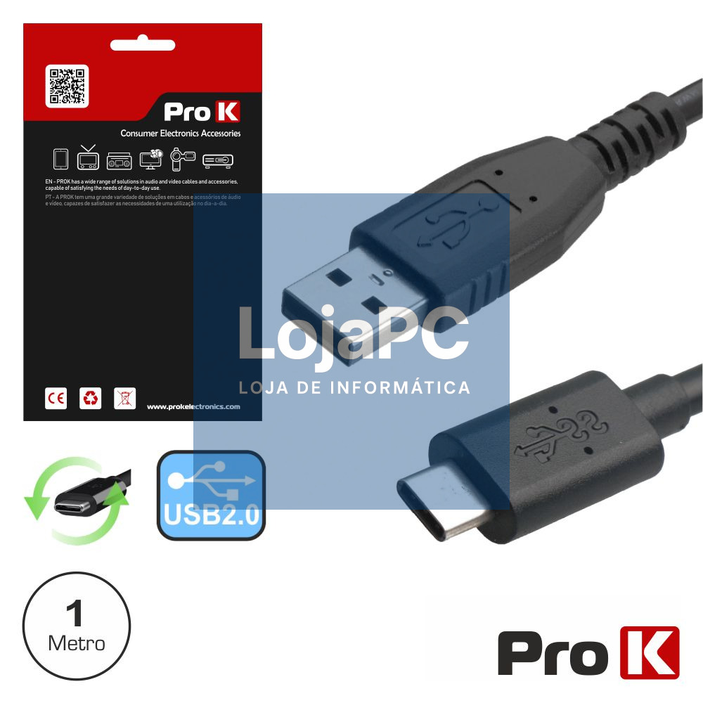 CABO USB-C 2.0 MACHO / USB-A MACHO 1M PROK